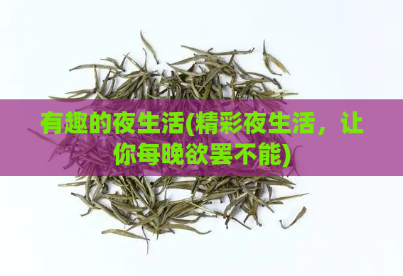 有趣的夜生活(精彩夜生活，让你每晚欲罢不能)
