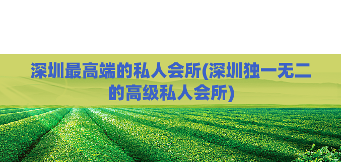 深圳最高端的私人会所(深圳独一无二的高级私人会所)