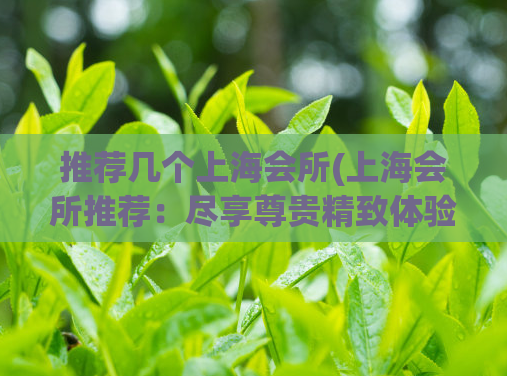 推荐几个上海会所(上海会所推荐：尽享尊贵精致体验)