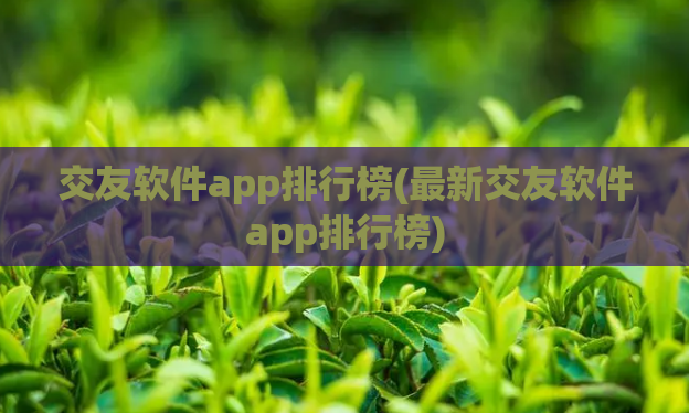交友软件app排行榜(最新交友软件app排行榜)